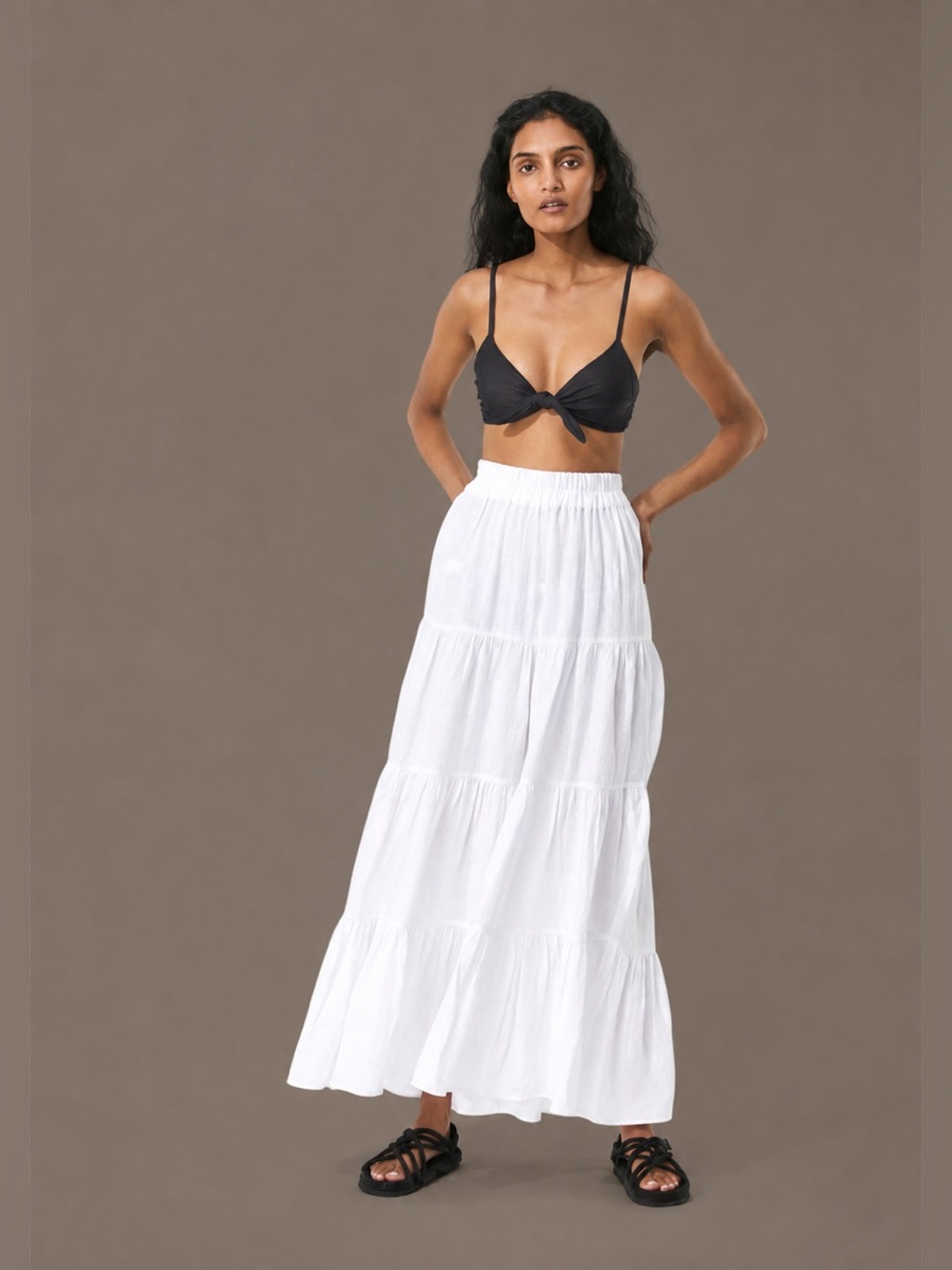 NWT Mara Hoffman Shelesea White Tiered Linen Wide-Leg Pants – Size L
